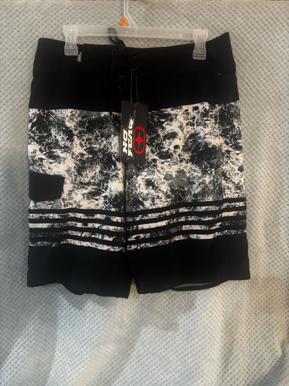 Men’s No Fear Black & White Marble-Print Board Shorts